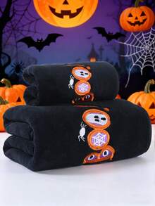 2pcs/1pc Coral Fleece Fairy Tale Black Evil Pumpkin Bathroom Decorative Towel, Soft Absorbent Non-Shedding Unisex Beach/Bath Towel, Large Size For Home, Outdoor, Swimming Pool, Nap Blanket Shower Towels For Beaty Salon, Hotel Sports,Home Essentials, Towel, Skin Care Bath Towel Sheet