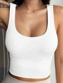 GAOVOT Women's Y2K Style Solid Color Fitted Casual Sports Top White Summer - White - View 1