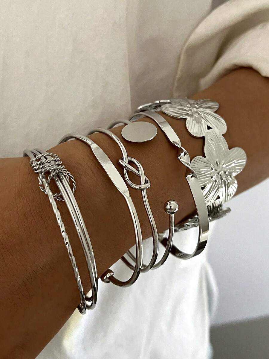 6 pezzi Set di braccialetti vintage con motivi geometrici e floreali esagerati, adatti per uso quotidiano delle donne, come regalo, impilabili