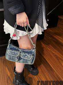 [US-Based Shipping]Fashionable Vintage Women's Distressed Denim Shoulder Bag, Multifunctional High-Quality Crossbody Bag, Niche Fashion Handbag, Stylish Solid-Color Minimalist Durable Vintage Tote Bag. Suitable For Women's Daily Use, Dates, And Gifts. Avant-Garde Women's Fashion Shoulder Bag. Explore Punk-Style Letter Clutch Bags, Denim Clutch Bags With Long Shoulder Straps. Women's Casual Tote Bag, Multifunctional Commuter Bag, Fashionable Shoulder Bag, Suitable For Women's Daily Use, Popular Women's Bag Styles, Women's Tote Bag, Perfectly Complements Fall/Winter Outfits, Ideal As Gifts For Halloween, Christmas, New Year, And Other Holidays. Cyber Monday Holiday Gift Velvet Party New Year Birthday Gifts For Girlfriend, Mother, Wife, And Friends Valentine's Day Gifts New Year Gifts Valentines Gifts - 多色 - 查看 9