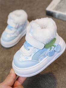 1 pereche de pantofi sport pentru bebeluși, cu talpă înaltă, cald, din pluș, confortabili, cu fund moale, cu cârlig și buclă, pentru copii și fete, drăguți, anti-alunecare, casual, pentru exterior, potriviți pentru toamnă/iarnă