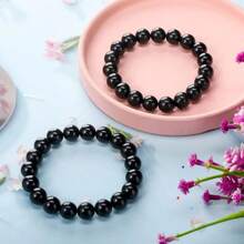 Hicarer 2pcs Shungite Bracelet Black Shungite Beads Crystal Stretchy Stones Bracelets Jewelry Powerful Defender Spiritual Healing Chakra Balance For Men Women