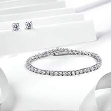 MDFUN 1 Conjunto Bracelete de Tênis de Zircônia Cúbica Versátil e Elegante + Brincos de Botão Redondo de 6mm, Adequado para Uso Diário/Festival/Casual e Presente para Mulheres