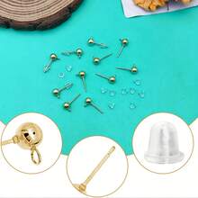 120 piezas de aretes de bola hipoalergénicos y tapones para los oídos para hacer joyas, postes de aretes de bola redondos, aretes de bola con bucles y respaldos de aretes transparentes, adecuados para manualidades de joyería DIY, 20 piezas de aretes, 100 piezas de tapones para los oídos - Multicolor - Ver 4