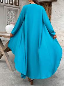 2pcs Set:  Floral Print V-Neck Spaghetti Strap Dress And Long Cover Up For Women