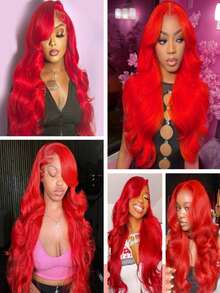 Gorgeous Red 180 Density Body Wave Lace Front Wigs Human Hair Pre Plucked With Baby Hair 13x4 HD Transparent Lace Front Human Hair Wigs For Women Brazilian Virgin Red Colored Water Wave Glueless Wigs Human Hair - 紅色 - 查看 8
