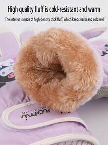 Sanrio زوج من القفازات الحرارية المبطنة المقاومة للماء والمناسبة للدراجات والتزلج والأنشطة الخارجية ذات نمط سانريو، مناسبة للخريف والشتاء