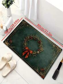 1pc New Christmas Wreath Bow Doormat - Christmas Gift, Suitable For Living Room, Bedroom, Indoor - Machine Washable -- Flannel Material, Delicate Wrap, Skin-Friendly, No Pilling, Slightly Water-Resistant Easy Care, Odorless - Ideal For Home Decor, Room Decor, Living Room Carpet, Bedroom Carpet, Bathroom Carpet, Kitchen Carpet, Area Rug, Hotel Decor - Area Rug, All Season Use