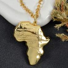1pc Personalized 18K Gold Plated Multi Element Map Pendant Necklace Thick Block Suitable For Men Daily Party Wear