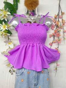 T109Crop Top With Straps And Ruffles - Mauve Purple - View 7