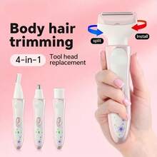 四合一女士电动剃须刀，面部脱毛器/眉毛修剪器，私密部位剃毛器/比基尼线修剪器，便携式女士剃须刀，尺寸小巧，电池续航时间长，让您拥有光滑柔嫩的肌肤，迎接即将到来的夏天。 - 彩色 - 查看 12