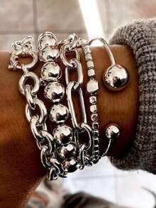 Set de 5 piezas de pulseras minimalistas punk vintage con cadena de monedas y flores, regalo para mujeres, adecuado para vacaciones, citas y uso diario