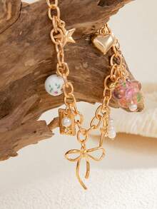 1 pieza Pulsera con dije de flor cerámica, estrella de mar y corazón