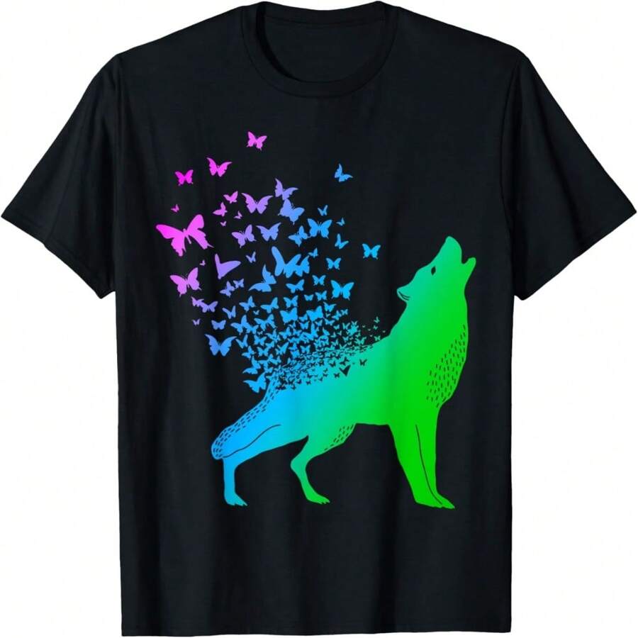 Butterfly & Wolf In Nature Gift - Wolf T-Shirt - Black 24 - View 1
