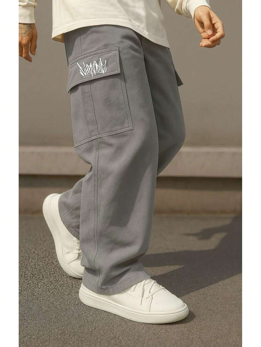 CHRONIC SARJA Skateboarder Cargo Pants With 5 Pockets, Super Wide Men's Fashion, Streetwear - Xám - Xem 1