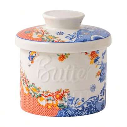TEATALK Garrilla de mantequilla de cerámica francesa para mantequilla untable y mantequilla con tapa para encimera soporte de mantequilla para regalo de cocina en el hogar soporte de mantequilla