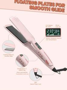 Chapinha de titânio extra grande, 1 peça, com visor LCD, aquecimento rápido, chapinha de cerâmica de dupla voltagem, desligamento automático, com luva e 2 presilhas