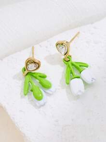 1 par de pendientes de tulipán dulce de aleación, pendientes frescos con flor en forma de corazón, accesorios frescos con tema forestal, los mejores recuerdos de boda para novias y damas de honor, adecuados para diversas ocasiones como fiestas festivas y viajes diarios.