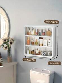 1pc Wall Mount Makeup Organizer, No Drill Adhesive Clear Cosmetic Display Case With Adjustable Shelves, Multi-Functional Bathroom Storage Box For Countertop, Space Saving Vanity Organizer For Home Office - 白色 - 查看 3