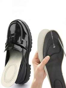 1 Pair Leather Padded Forefoot & Heel Thick Latex Soft Shock-Absorbing Full Insole, Unisex Sports Insole Trimmable Anti-Friction