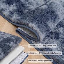 Runner Rug For Bedroom 2x6 Feet Soft Shaggy Area Rugs Fluffy Carpet For Hallway Bedside Upgrade NonSlip Shag Plush Rug For Dorm Living Room TieDyed Light Grey - 2' x 6'(跑者)+紮染藍灰色 - 查看 4