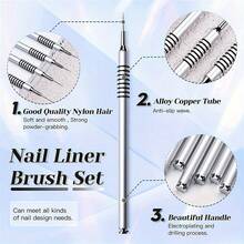 6-Piece Precision Nail Art Brush Set - Ultra-Detail And Dotting Brushes For Gel Nail Polish Design, Easy-To-Use Nail Art Tools For Detailed Stripes And Clear Lines, Nail Art Supplies - 鍍銀-6件套 - 查看 5