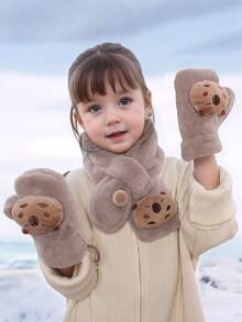 2 Stücke Plüsch Bär Handschuhe und Schal, geeignet für den täglichen Gebrauch und Reisen