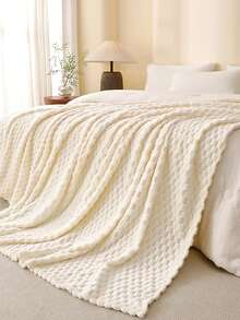 1 件豪华超柔软毛毯，优质丝滑法兰绒 3D 提花图案轻质床毯，舒适柔软蓬松法兰绒毛毯适合所有季节 - 舒适柔软轻质法兰绒毛毯，适用于沙发或床 - 米色 - 查看 10