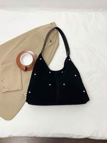 2026 时尚纯色通勤手提包，简约小众设计腋下包，时尚大容量单肩包 - 黑色 - 查看 8