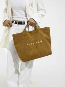 Fashionable College Style Large Capacity Tote Bag - Lightweight PVC And Kraft Paper Material, Hook And Loop Closure, Stylish Choice For Women - Brown - View 5
