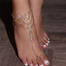 1PC Elegant Multi-Layer Artificial Crystal Toe Ring Anklet Vacation Party Wear  All-Season Fashion For Women Jewelry - 銀色 - 查看 1