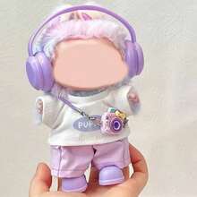 Doll Clothes For Labubu, Christmas Costumes For 15.01-16.99 Cm Cute Q Edition Doll Accessories Dress Up Interactive Gifts, Holiday Gift Doll Costumes (Doll Not Included) For Doll Four Piece Set (Pants+Headphones+Top+Shoes)