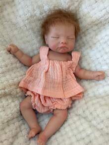 10英寸张嘴婴儿重生硅胶女孩娃娃，带植发，3D彩绘皮肤，触感柔软，新生儿女孩娃娃，适合儿童礼物 - 彩色 - 查看 4