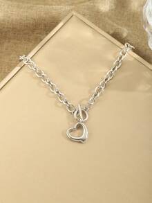 1 pieza de collar de acero inoxidable, hebilla en forma de corazón hueco, elegante y de moda, adecuado para mujeres, resistente al desgaste y lavable, apropiado para el trabajo y reuniones, disponible en todas las estaciones, regalo perfecto