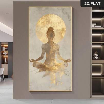 1pc Extra Large Modern Abstract Meditation Canvas Art - Beige Gold Meditation Poster, Frameless Minimalist Living Room Bedroom Yoga Studio Decor, Large Wall Art Print, High Quality 2D Flat Home Decor, Meditation Space Decoration