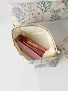 1 Set Large Capacity Light Blue Embossed Floral Print Makeup Bag With Zipper, Includes Skincare Pouch, Tampon Holder, Lipstick Case, Wallet And Storage Bag. This Multi-Functional Organizer Bag Is Suitable For Storing Cosmetics, School Supplies, Home Essentials, Holiday Must-Haves And Dorm Items. Makeup Bag, Gift For Her, Christmas Gift, Women Gift Idea - Baby Blue - View 8