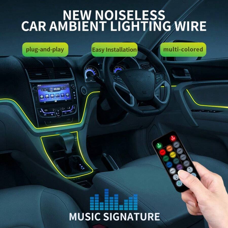 1/3/5M USB LED Azul Luz Ambiente Interior de Carro EL Cool Light Line Faixa de Luz Neon para Luzes Flexíveis Automotivas DIY - Multicolorido - Ver 1