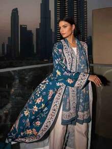 两件套：印花开襟长袍+头巾，适合迪拜穆斯林女性日常穿着。 - 彩色 - 查看 8