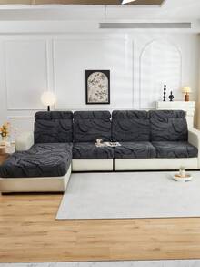 1pc Soft Plush Fabric Pet Proof Sofa Seat Cover, Floral Embossed Design, Deep Gray Large Leaf Pattern, Multi-Color, Thick Embossed Plush Sofa Cushion Cover Suitable For Autumn/Winter, Fits Sofa Backs And 1/2/3/4/L Chaise Lounge