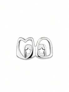 1 件 14k 铜空心心形镂空夹式牙齿饰品，Y2K Grillz 情人节万圣节装饰牙齿饰品，适合女士 - 杏色 - 查看 8