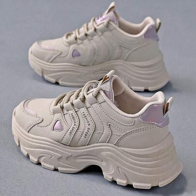 Flipark [Eye-Catching Hot Selling]Bicolor Platform Chunky Sneakers! Elevate And Slimming + Silhouette, Street Fashion Essential, Versatile Women's Sports-Inspired Casual Lightweight Sneakers For Students