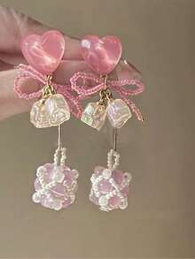 1 对时尚独特的粉色花朵耳坠，适合女性在任何场合佩戴