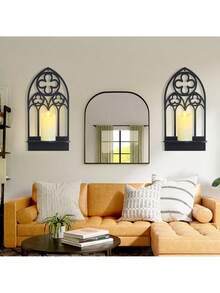 Gotische Wandleuchter Wanddekoration, schwarze Gothic Dekoration Bogenkirchenwand, gotische Wandlampe und Wanddekoration - Schwarze gotische Bogenkirchenwandkunst, Gothic Heimdekoration für Wohnzimmer, Küche und Esszimmer