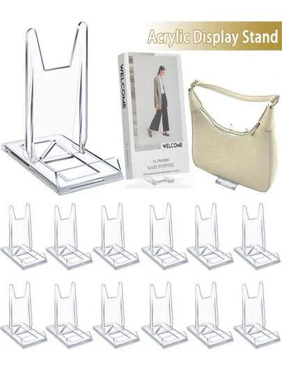 10 Transparent Acrylic Display Stands - Adjustable Book And Wallet Holders With Sturdy Bases, Durable PMMA Material, Ideal For Home Offices, Party Decorations, And Retail Use. Book Display Stands, Party Decorations, Modern Aesthetics, Stylish Design, Robust Construction.