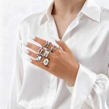 مجموعة من 6 خواتم مفتوحة منحنية غير متماثلة بسيطة للنساء، مثالية للعطلات والمواعيد والهدايا والاستخدام اليومي