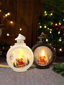 Conjunto de 2 Mini Lanternas de Natal Portáteis para Pendurar, Lanternas de LED Portáteis para Velas, Luminárias de Natal Vintage Pequenas para Decoração Noturna, Presente Brilhante, Luz de Vela Impressa para Janela, Lindos Acessórios de Iluminação para o Natal, Decoração Festiva para Festas, Decoração de Casa, Decoração de Quarto, Decoração de Jardim, Decoração de Fadas para Festas, Decoração de Festivais, Decoração de Natal, Decoração de Ação de Graças, Decoração de Casamento, Decoração de Outono, Decoração de Inverno