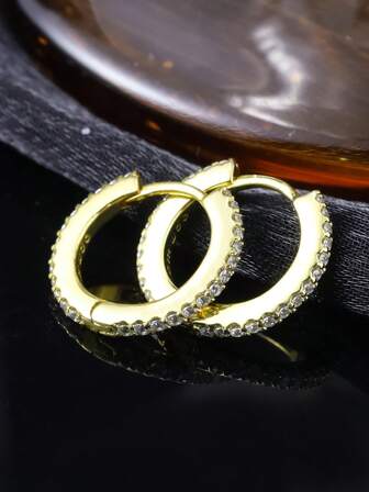 1 Pair Moissanite S925 Silver 18K Gold Plated Earrings, Fashion Minimalist, Suitable For Commuting, Daily Wear, Party, Gift, Holiday