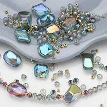 210 piezas de cuentas de vidrio, cuentas retorcidas, cuentas de rombos puntiagudos, cuentas planas, cuentas pequeñas, cuentas sueltas chapadas, materiales para hacer joyas DIY para encantos de teléfono, collares, aretes, llaveros, bolsos