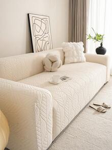 1pc Solid Color Jacquard Stretch Elastic Sofa Cover, Ins Style For All Seasons, Machine Washable, Pet Proof & Durable, Suitable For Living Room, Bedroom, Dining Room, Outdoor, 1/2/3/4 Seater Sofa, Non-Slip Strips Included - Beige - View 7