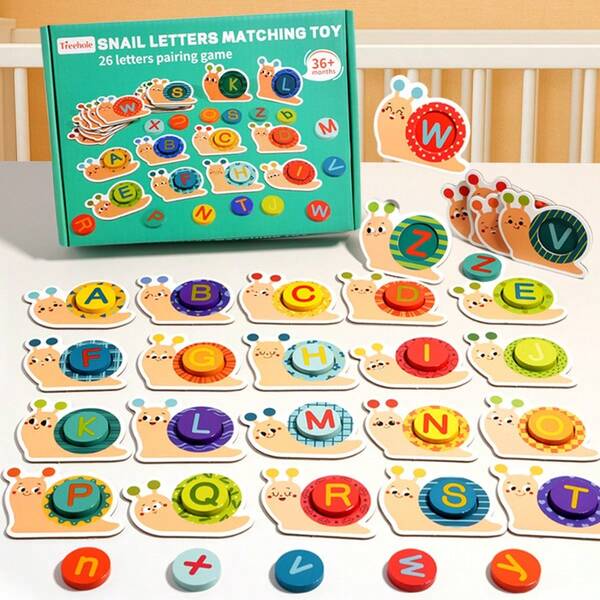 Snail Themed Letters Matching Game, Alphabet Cognitive Toys, With 26pcs Snail Cards And Double-Sided Letters Building Blocks, Letters Pairing Puzzle, Letters Learning Teaching Aid, Christmas Gift For 3+ Years Kids